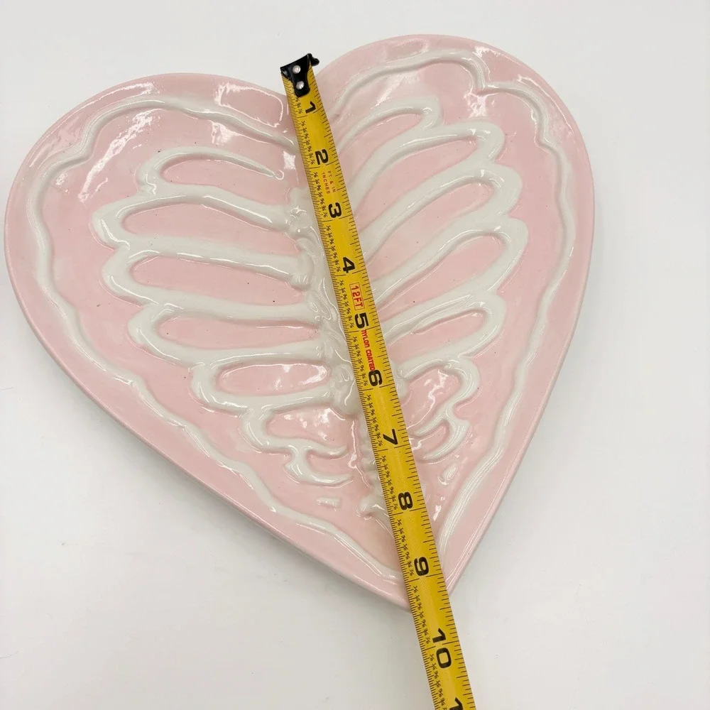 Pink Heart Rib Cage Ceramic Tray Skeleton Bone Anatomical Decor Halloween